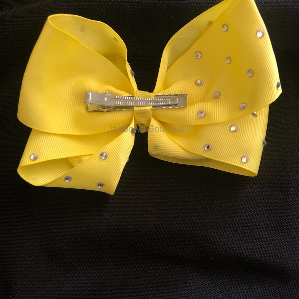 Pale Yellow 6" Rhinestone Boutique Bow 5B1829 Handmade NWT Boutique - Picture 2 of 3